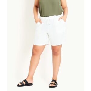EVANS 16W-32W White Linen Blend Drawstring Short with Pockets DD09.10